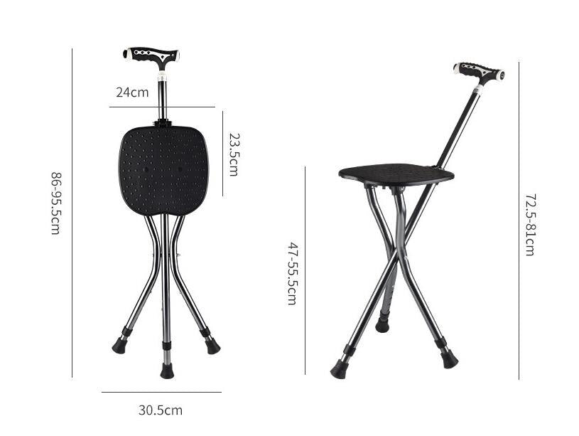 Elderly Stick Stool Portable Aluminum alloy crutch chair with stool crutches with LED lights Folding Walking Hand Stick Stool