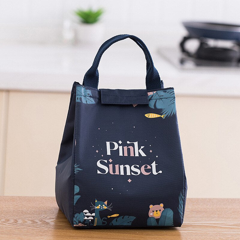 PURDORED 1 Pc Cartoon Lunch Bag Women Fresh Cooler Bags Waterproof Portable Zipper Thermal Oxford student Lunch Box Food Bags