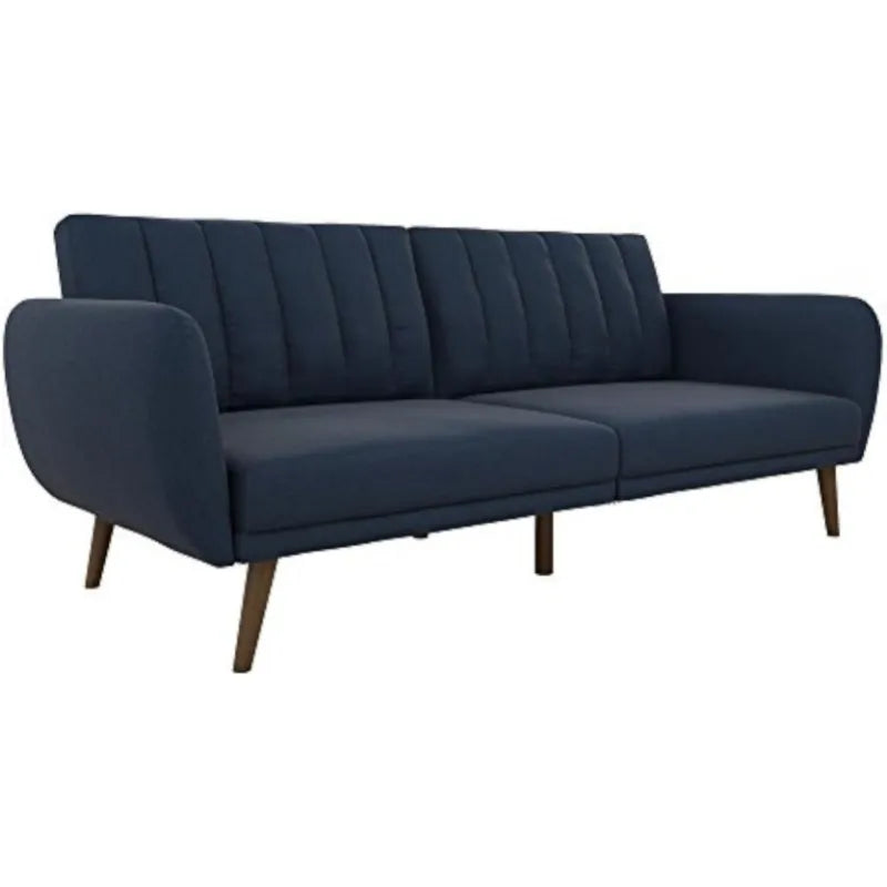 Novogratz Brittany Sofa Futon, Premium Linen Upholstery and Wooden Legs, Blue Line