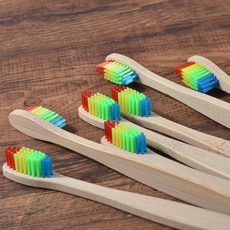 New Design Mixed Color Bamboo Toothbrush Eco Friendly Wooden Tooth Brush Soft Bristle Tip Charcoal Adults Oral Care Toothbrush