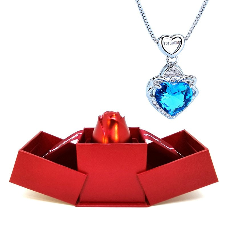 Rose Holder Eternal Love Necklace Set Romantic Rhombus Zircon Pendant With Immortal Valentines&#39; Day Gifts