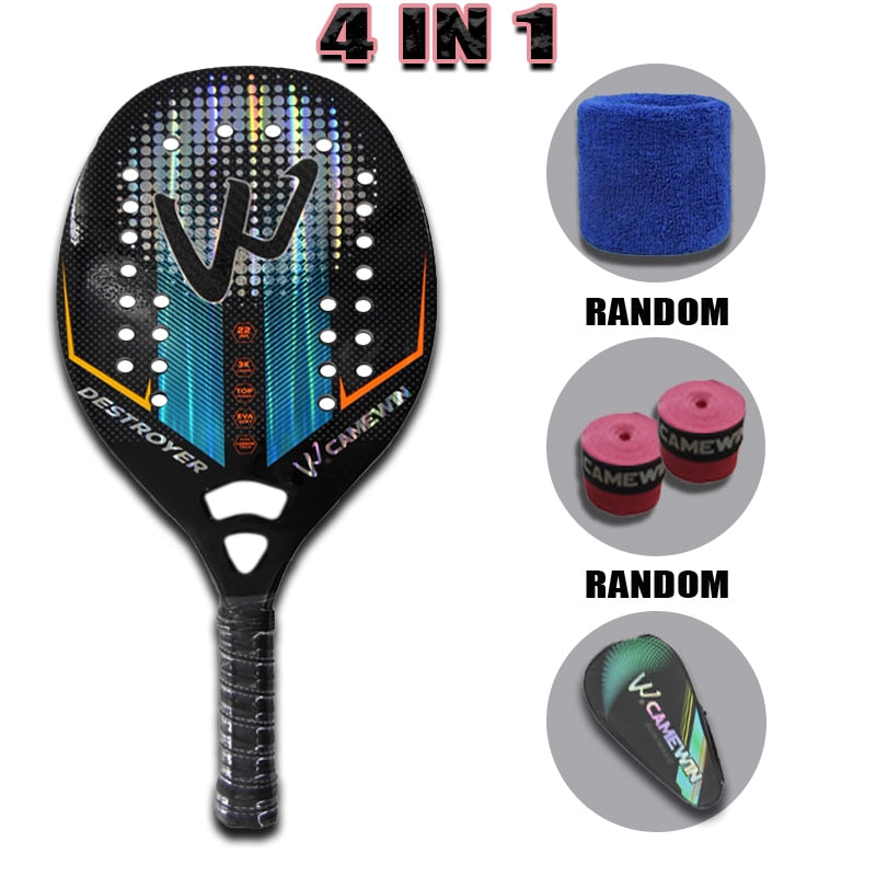 Camewin Adult Professional Full Carbon Beach Tennis Racket 4 IN 1 Soft EVA Face Raqueta With Bag Unisex Equipment Padel Rackets