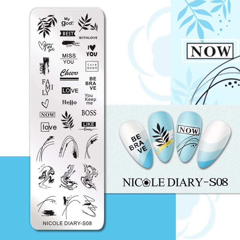 NICOLE DIARY Leaves Flower Stripe Design Stamping Plates Abstract Lady Face Nail Stamp Templates Leaf Floral Printing Stencil