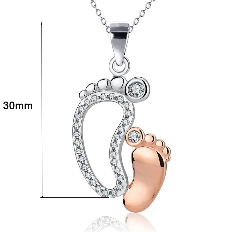 Cute Baby Footprint Pendant Necklace for Women Big Small Feet Choker Necklaces Crystal Jewelry Mother&#39;s Day Gift