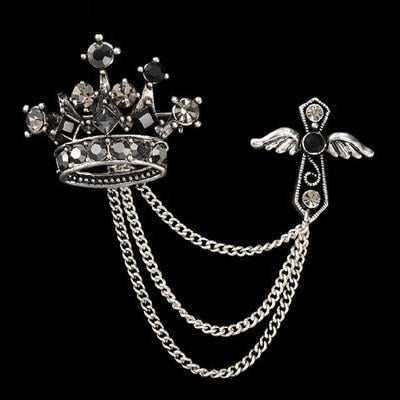 Korean British Style Crown Bird Brooch Cross Suit Tassel Chain Lapel Pin Angle Wings Badge Retro Female Corsage Men Accessories