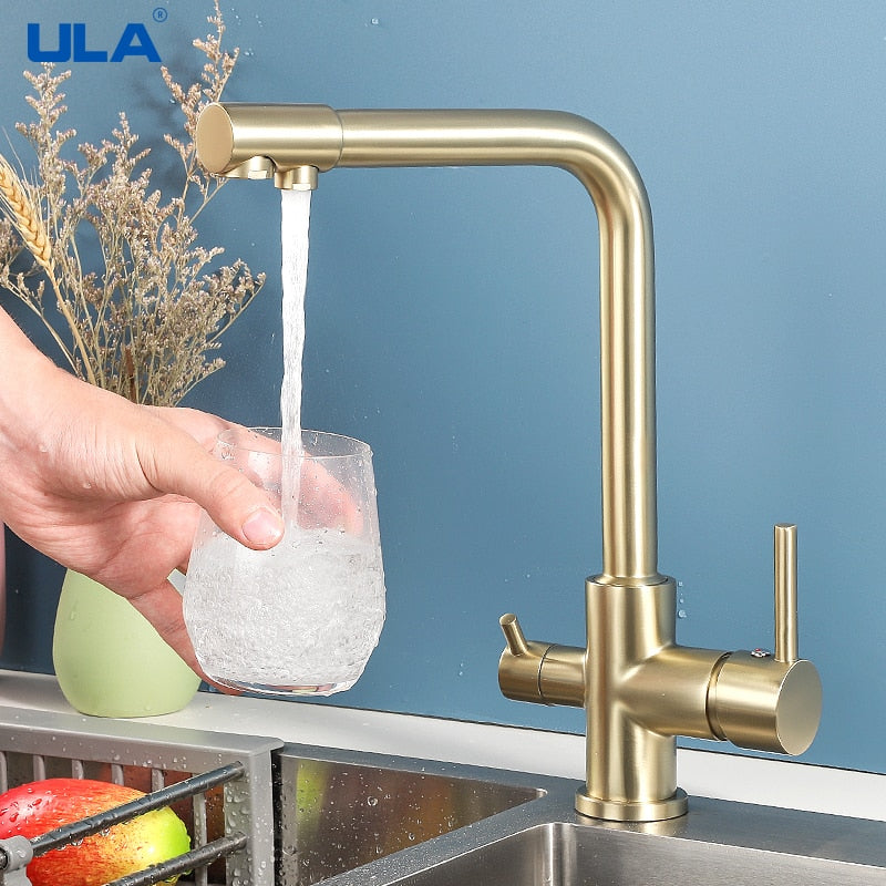 ULA Filtered Kitchen Faucets Gold Black Brass Purifier Faucet Dual Sprayer Drinking Water Faucet Tap Nozzle Sink Mixer Tap