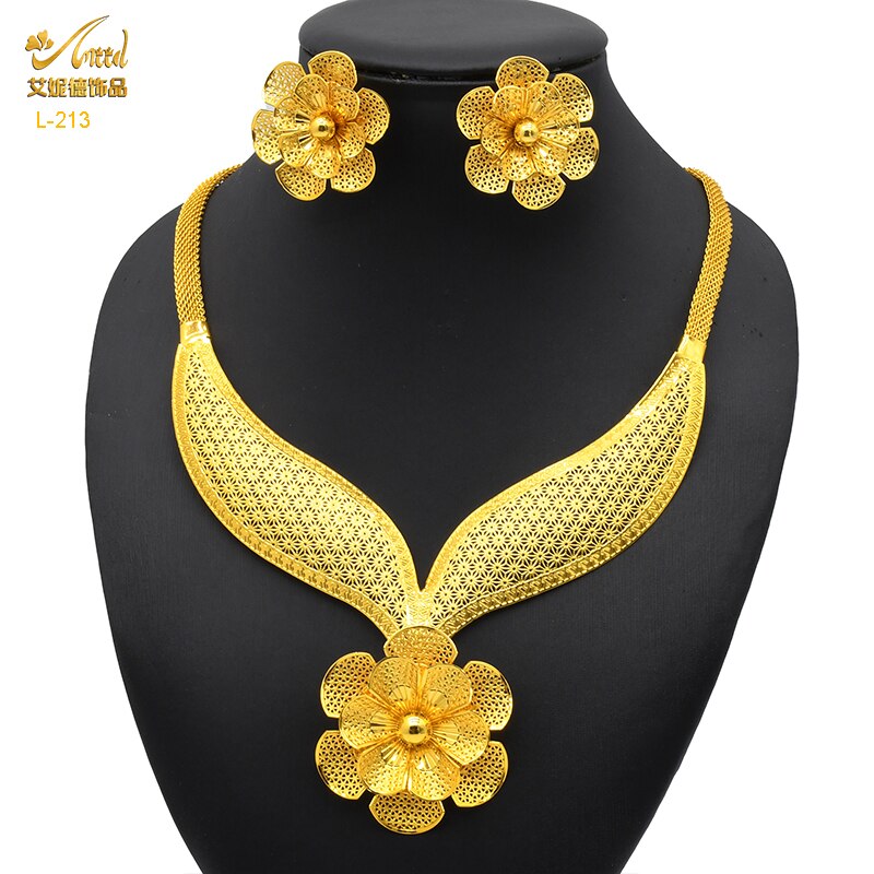 ANIID Dubai Tassel Gold Plated Jewelry Sets For Women Fashion Indian Bridal Necklace And Earring 4Pcs Set Ethiopian Party Gifts