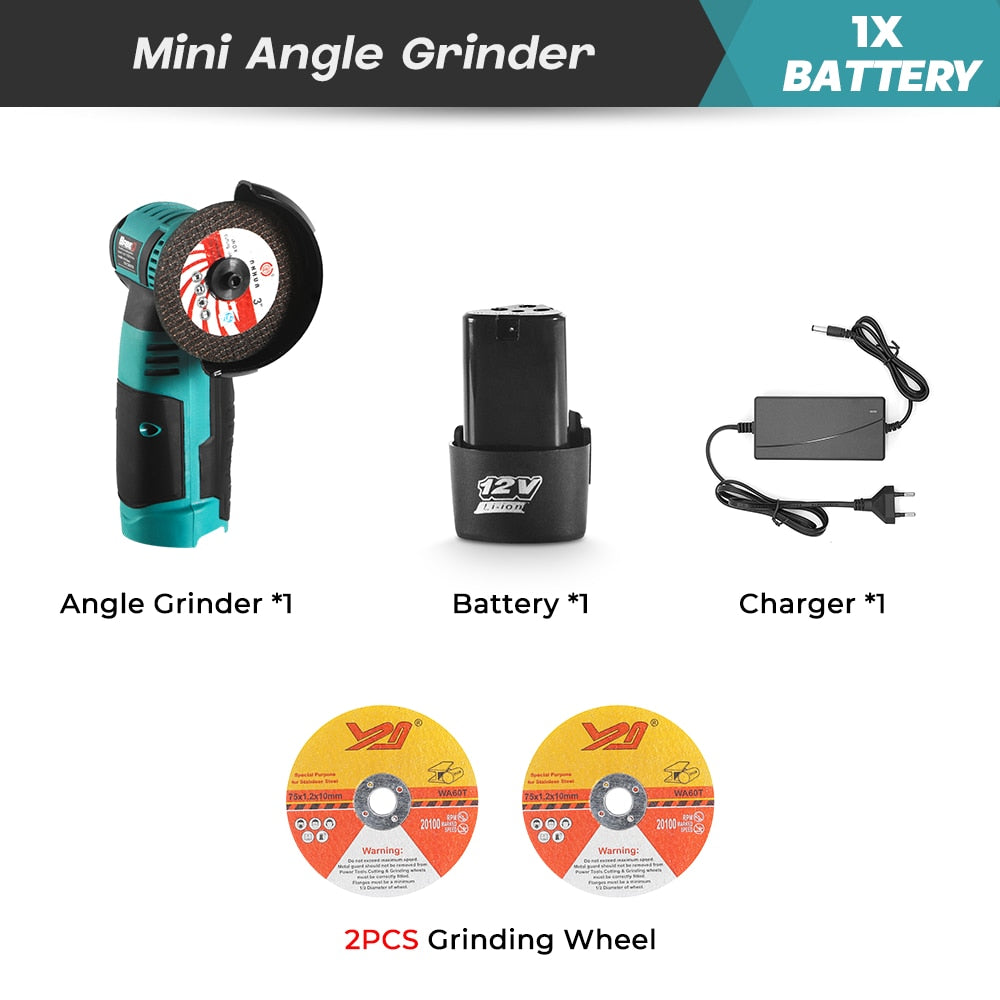 12V 800W Angle Grinder 19500RPM with Rechargeable Lithium Battery Cordless Polishing Machine Diamond Cutting Grinder Power Tools