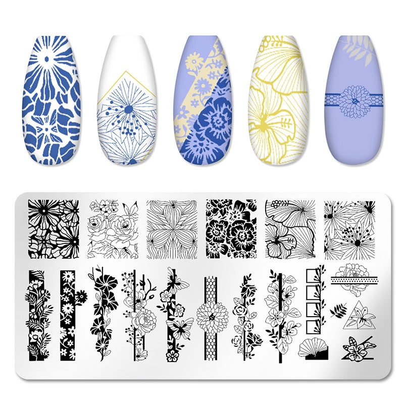 1PC Striped Line Stamping Plates Flower Butterfly Stamp Plate Marble Geometric Nail Art Stainless Steel Plate Stencil