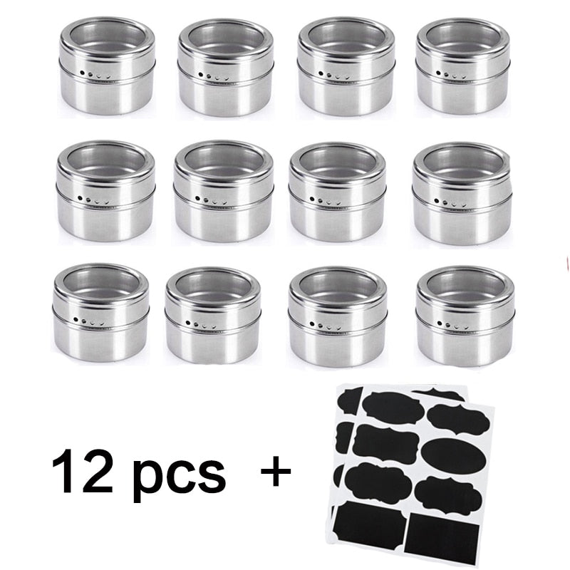 Magnetic Spice Jar Stainless Steel Seasoning Pot Set Household Condiment Bottle Magnetic Tank Rack with Stickers Kitchen Tools