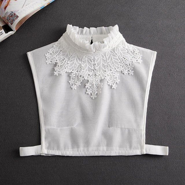 Fashion 2023 Front Tie White Fake Collar for Women Stand Detachable Collar Fake Girls Vintage Lace Ladies False Blouse Collar