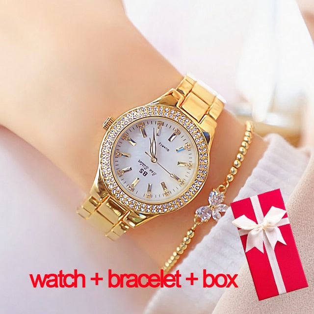 2023 Ladies Wrist Watches Dress Gold Watch Women Crystal Diamond Watches Stainless Steel Silver Clock Women Montre Femme 2022