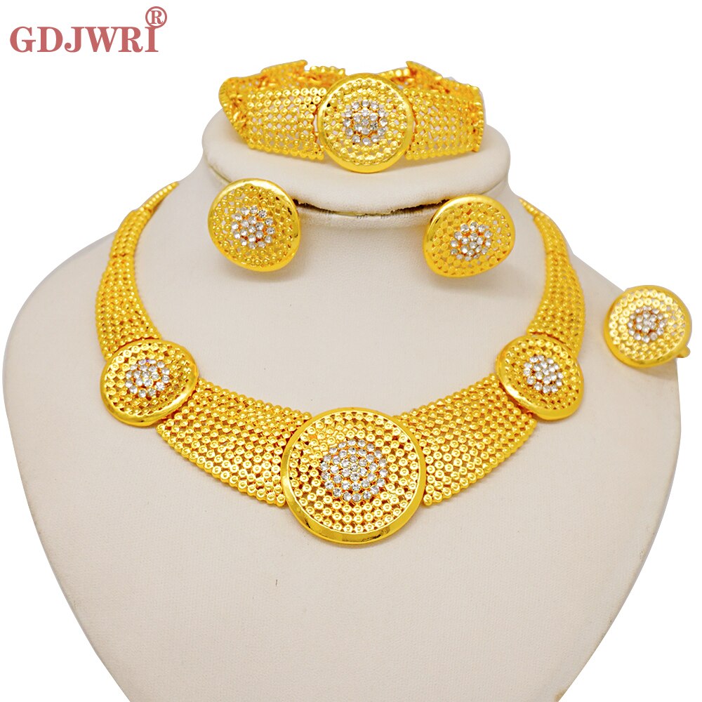 Dubai Indian Gold Color Necklace Bracelet Earrings Ring Jewelry Sets For Women Ethiopian Nigerian Bridal Wedding Jewellery Gifts