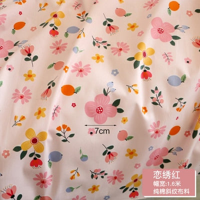 Fresh Floral Twill Cotton Fabric (50x160cm) - Ideal for DIY Baby Clothes, Newborn Pajamas, Quilt Covers, and Bed Sheets - High-Quality Sewing Cloth for Crafting