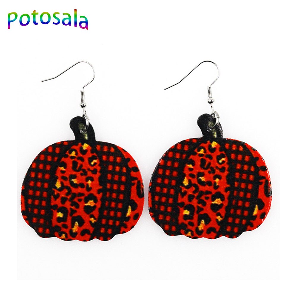 Pumpkin Maple Thanksgiving Leather Earrings Women Vintage Unique Floral Checked Print Leather Teardrop Dangle Earrings Gifts