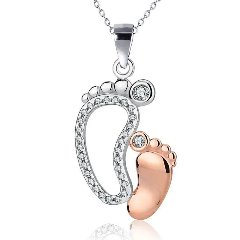 Cute Baby Footprint Pendant Necklace for Women Big Small Feet Choker Necklaces Crystal Jewelry Mother&#39;s Day Gift