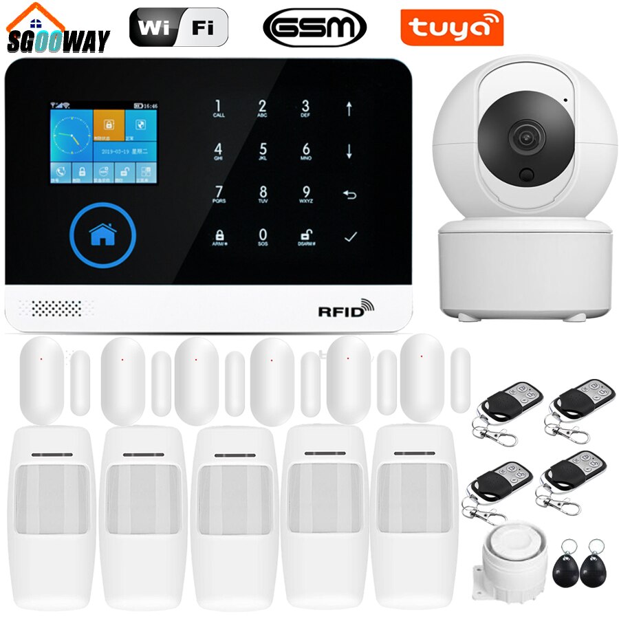 Tuya APP Wifi GSM GPRS Wireless Home Burglar Security Alarm System Integrated Via WIFI IP Camera With Flashing Siren