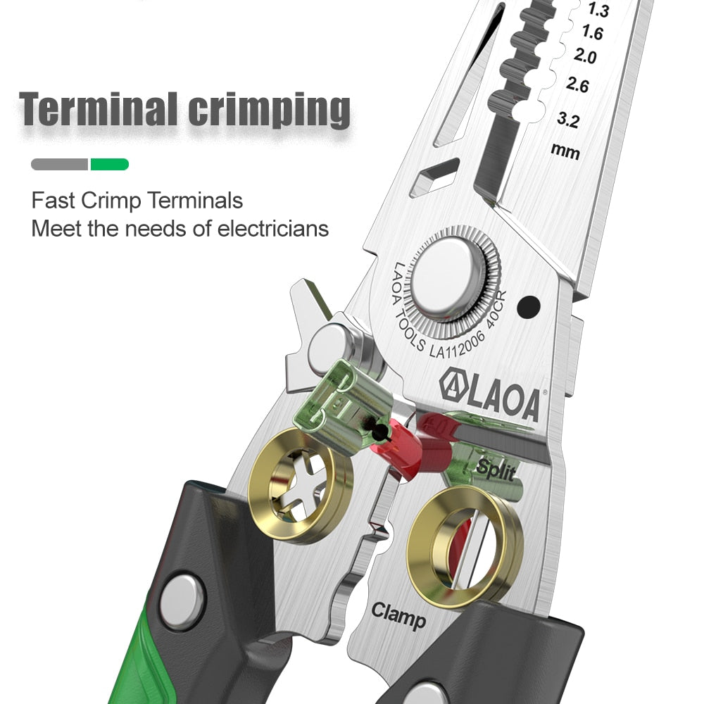 LAOA 7 In 1 Wire Stripper Iron Copper Wire Cutter Cable Cutter Wire Crimping Pliers Clamper Splitting Winding Electrician Tool