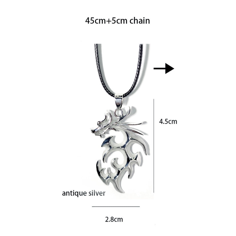 Glow-in-the-Dark Necklace for Men or Women with Luminous Dragon Necklace Glowing Night Fluorescence Antique Silver-Plated Halloween.