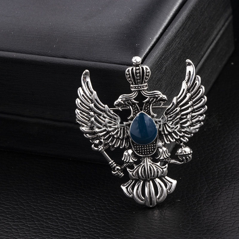 High-end Retro Wing Metal Pins and Brooches Vintage Double-headed Eagle Badge Brooch Punk Crown Suit Lapel Pin Men Accessories