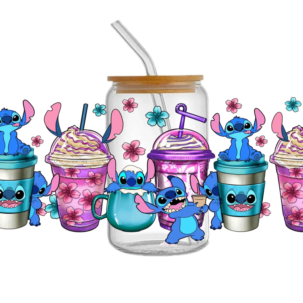 Personalize Lilo And Stitch UV DTF Sticker For 16oz GlassCup Can Wrap Transfer Decal Sticker Custom Labels DIY Logo Selfadhesive