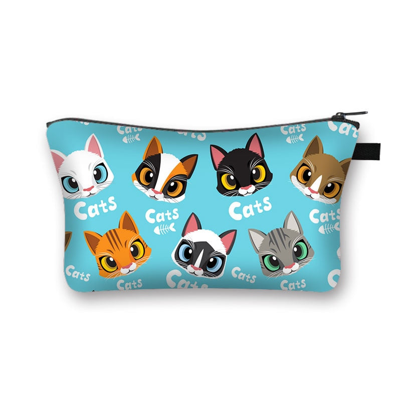 Cute Cat Print Cosmetic Case Women Makeup Bags Cartoon Kitten Cosmetic Bags Ladies Travel Storage Bag Girls Make Up Organizers