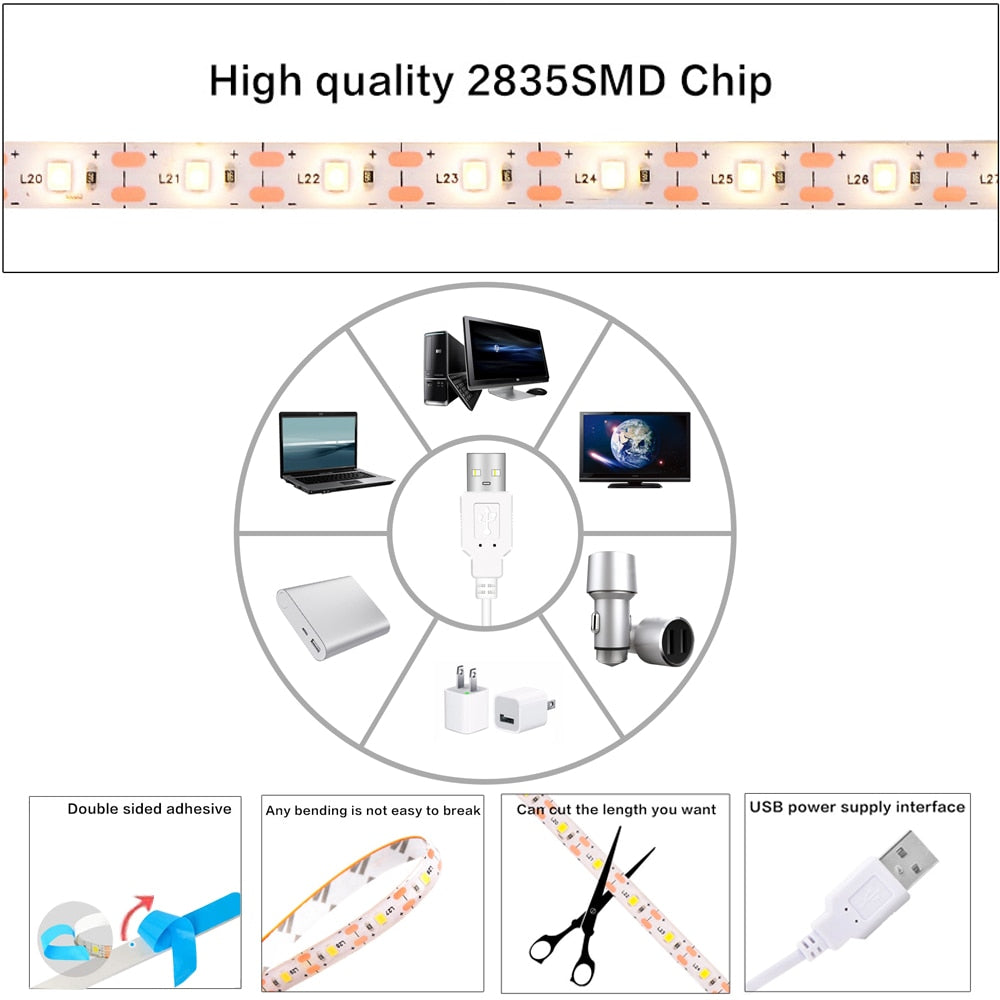 Touch Switch Led Strip Set Dc 5v 2835 Smd Warm White Lighting For Bathroom Bed Under Bed Vanity Cabinet Wardrobe Home Decor