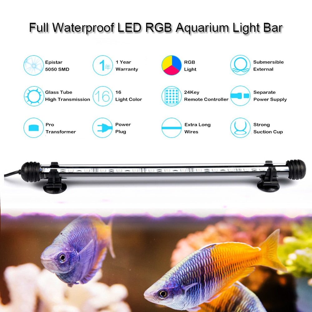 Barre lumineuse LED étanche pour aquarium, poisson précieux, bleu et blanc, 19 cm, 29 cm, 39 cm, 49cm, lampe à clip sous-marine SubSN, décor inclus UE
