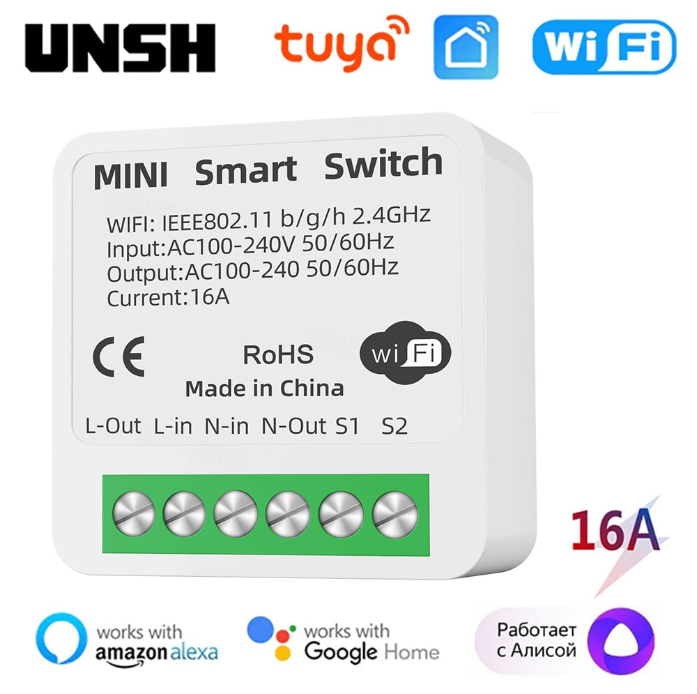 16A Tuya WiFi Smart Switch 2-way Control Switch Mini Smart Breaker Smart Life Control Work With Alexa Google Home Alice