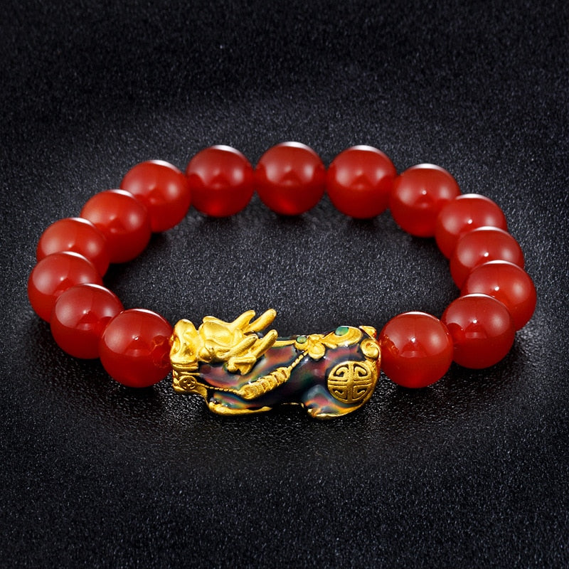 Stone Beads Bracelet Men Women Unisex Chinese Feng Shui Pi Xiu Obsidian Wristband Gold Wealth & Good Luck Pixiu Women Bracelets