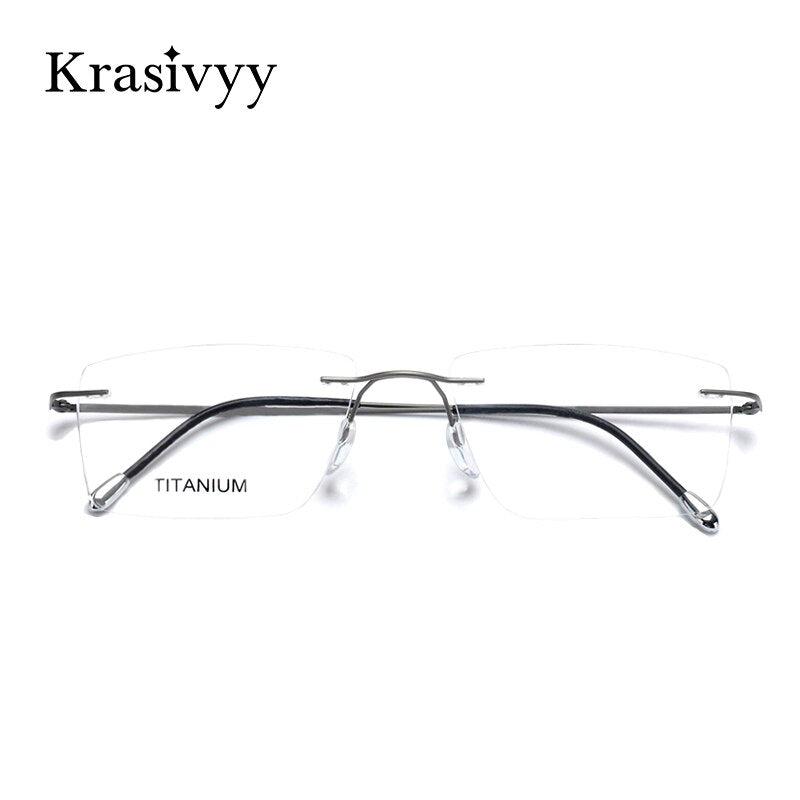 Krasivyy Titanium Glasses Frame Men 2023 New European Design Square Rimless Prescription Eyeglasses Eyewear Frame for Women