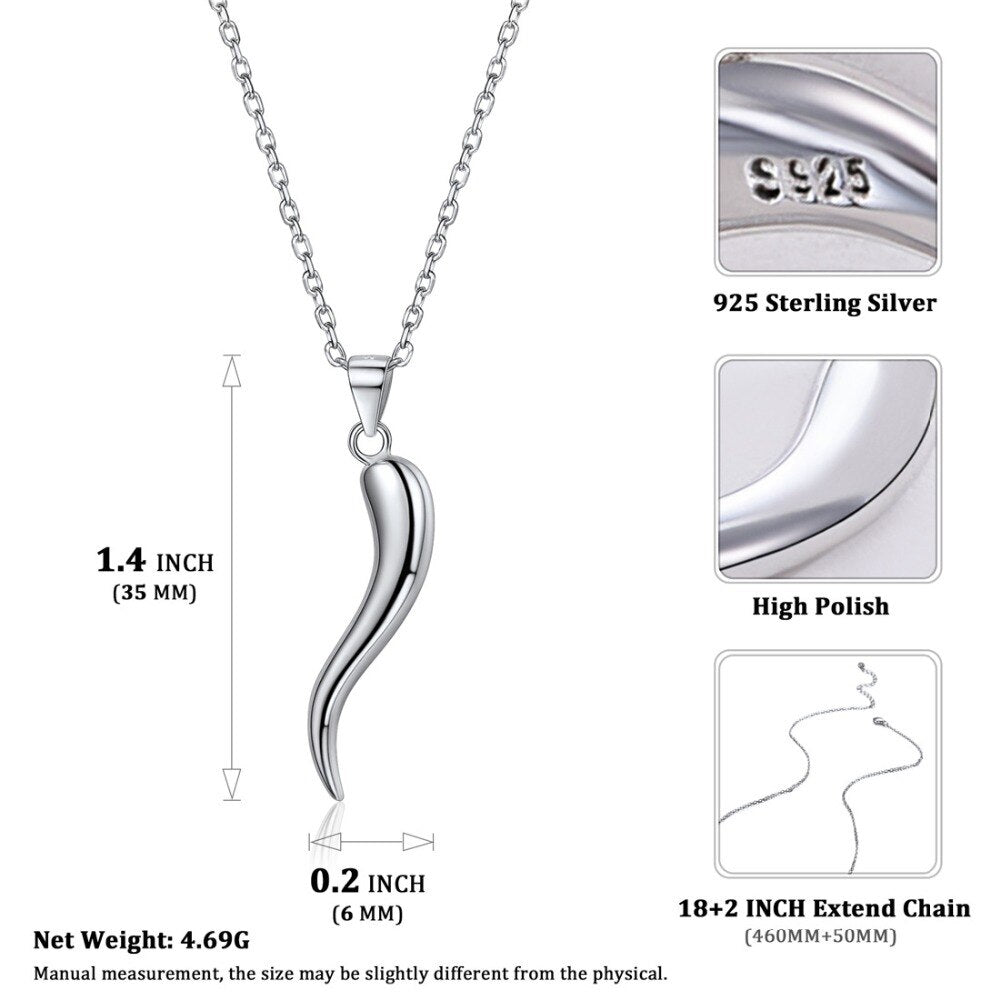 U7 925 Sterling Silver Italian Horn Necklace Good Luck Friendship And Dreams Pendant For Women Valentine's Day Jewelry SC265