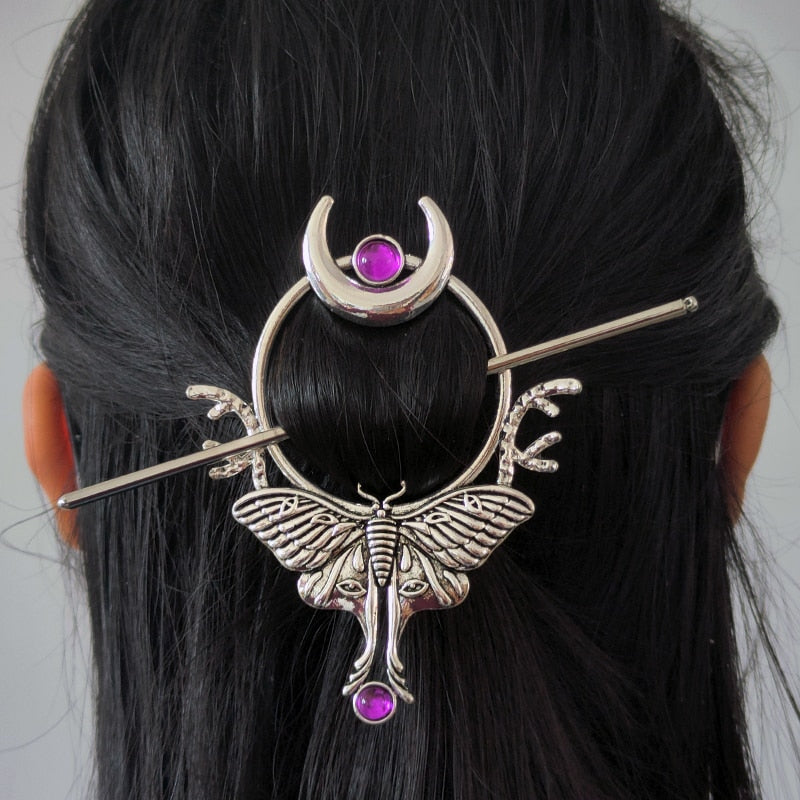 Vintage Renaissance Crescent Moon Cloud Hair Barrette Witchy Moon Hair Stick Wiccan Hairpin Pagan Gothic Hair Wiccan Jewelry