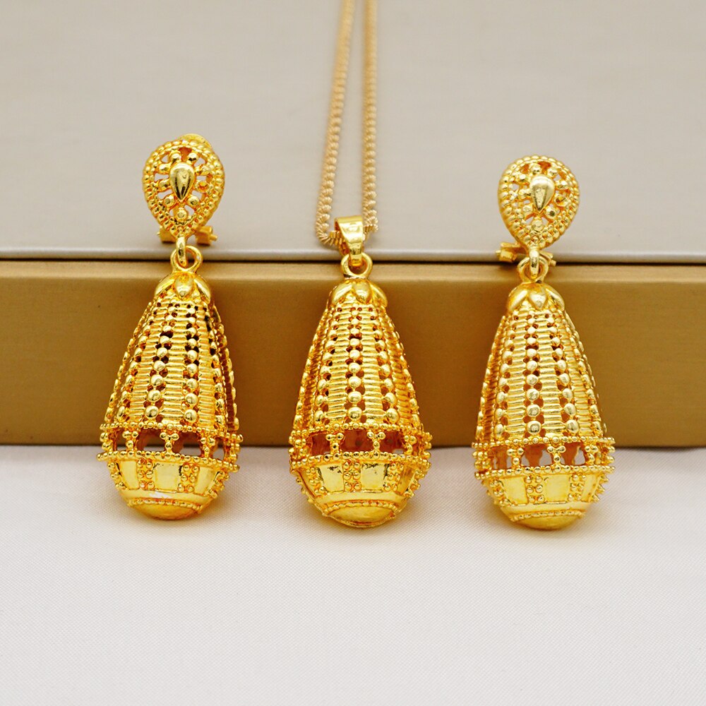 2022 Fashion Ethiopian Necklace Earrings African Bridal Jewellery sets For Women Wedding Party Gift