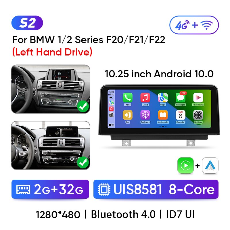 Ainavi Wireless Carplay Multimedia Player Android Auto Car stereo For BMW 1/2/3/4 Series F20/F21/F22/F30/F31/F32/F33/F34/F35/F36