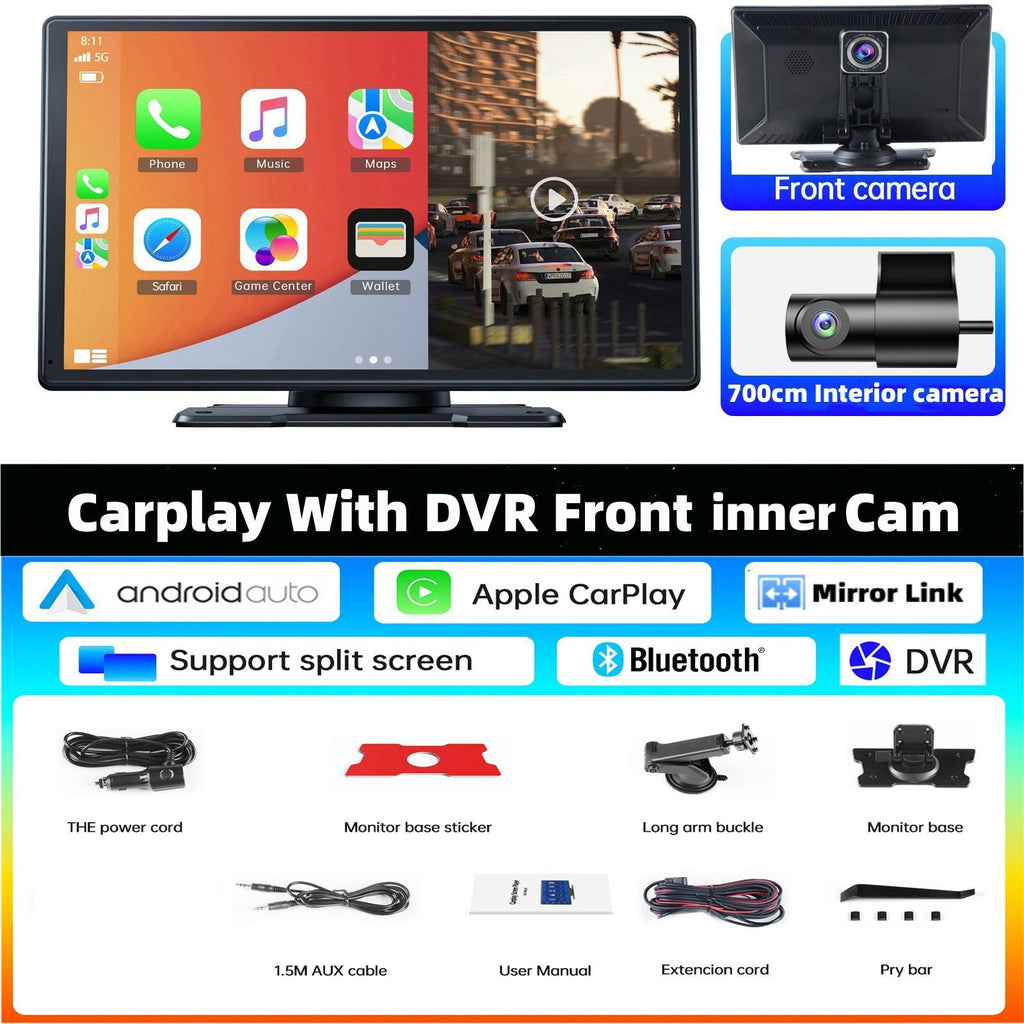 TOGUARD 9" Wireless Carplay Android Auto Multimedia Car Play Monitor Dual Len Cam Car Screen DVR GPS Wifi BT with Reverse Camera