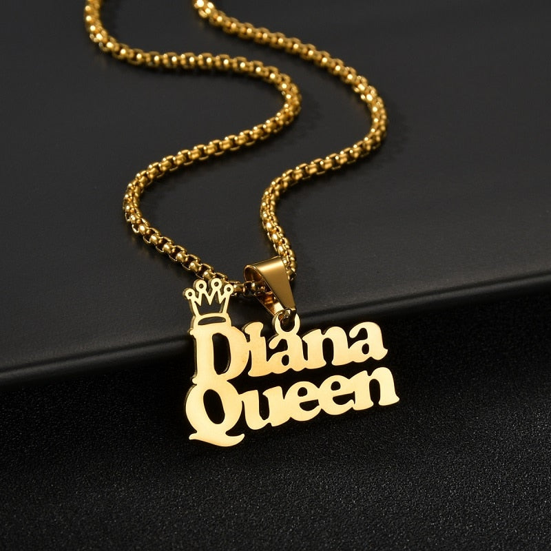 Custom Name Necklace Custom Jewelry Stainless Steel Personalized Crown Pendant For Women подвеска Men Collars Thick Chain Gifts