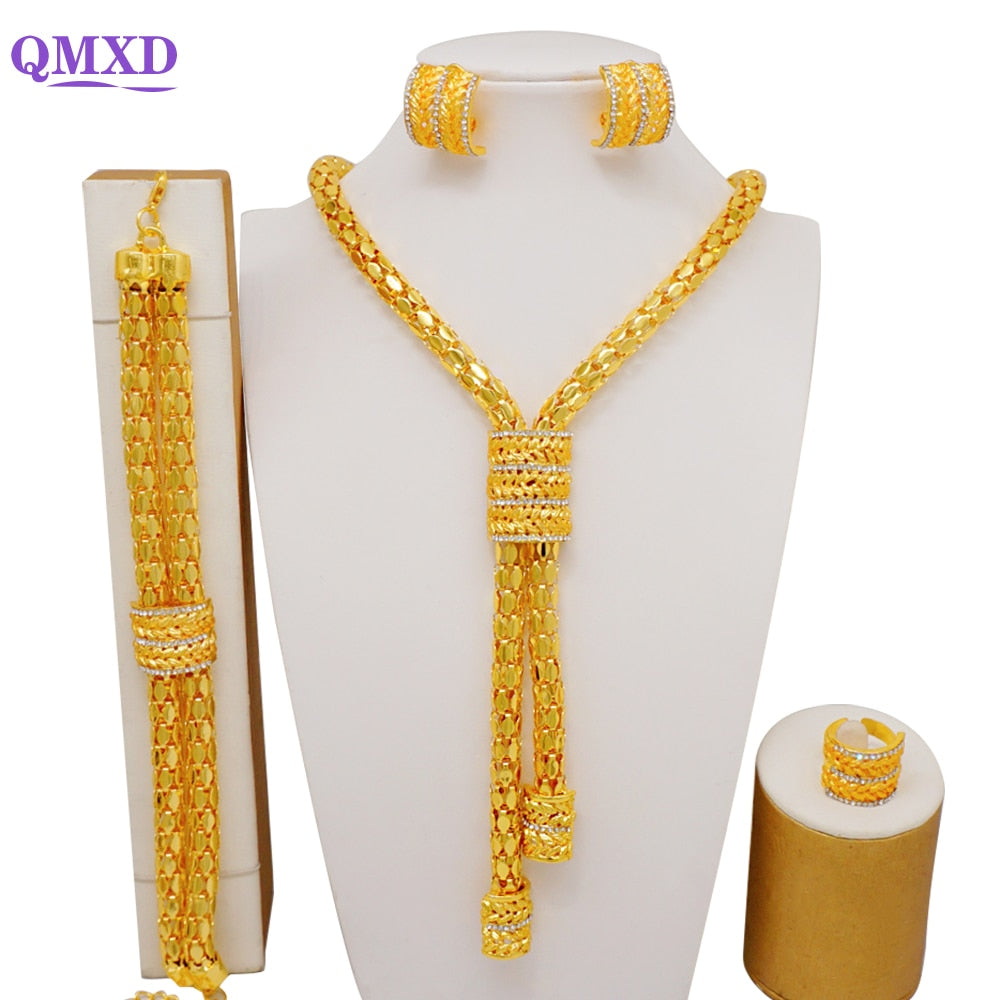 Ethiopian Rope Chain Jewelry Set For Women Ethnic Style Pendant Necklace Bracelet Earring Ring Wedding jewelry sets