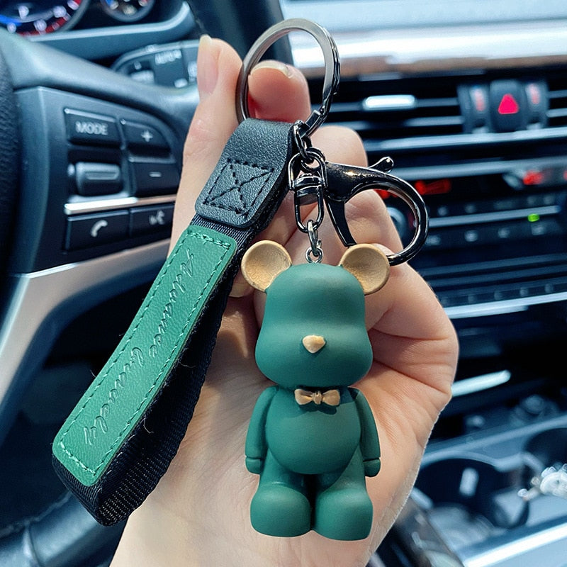 Cute Resin Keychain Charm Tie The Bear Pendant For Women Bag Car KeyRing Mobile Phone Fine Jewelry Accessories Kids Girl Gift