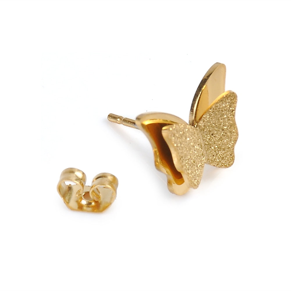Cute Romantic Style butterfly Titanium Steel Stud Earrings Female Earrings Hot Sale animal Earrings appointment Jewelry