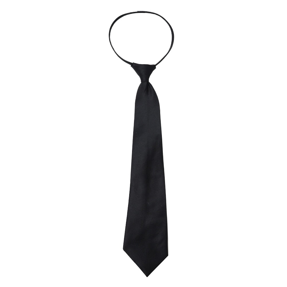 Unisex Black Simple Clip on Tie Security Tie Uniform Shirt Suit Neckties Steward Matte Funeral Lazy Neck Ties Men Women Students