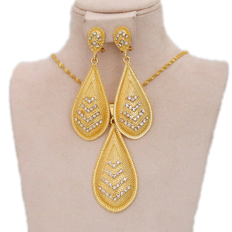 Dubai Ladies Jewelry Set, African Nigerian Girl Bridal Wedding Gifts, Ethiopian Jewelry Set Earrings and Necklaces