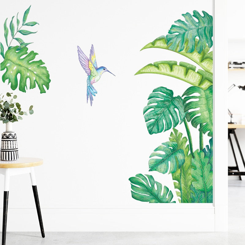 Removable Tropical Leaves Flowers Bird Wall Stickers Bedroom Living Room Decoration Mural Decals Plants Wall Paper Home Decor