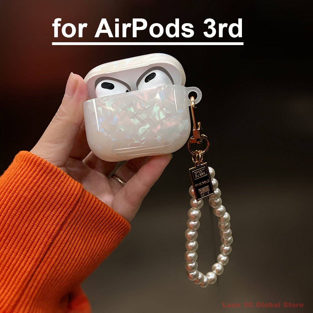 Luxury Girls Pearl Shell Case for Apple Airpods 1 2 3 Case for AirPods Pro Case with Keychain Earphone Accessories Headphone Box