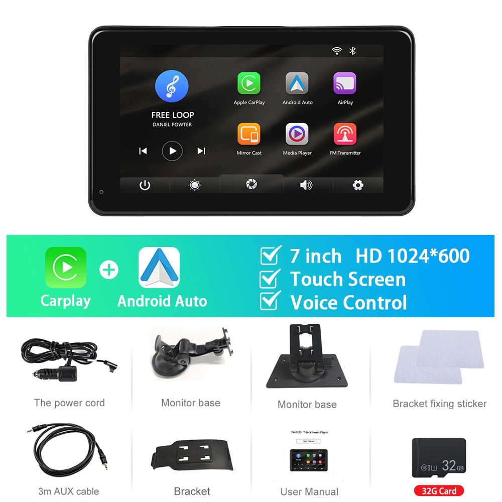 Podofo 7inch Car Radio Carplay Multimedia Video Player Navigation Stereo Wireless Android Auto MP5 Radio Bluetooth Voice Control