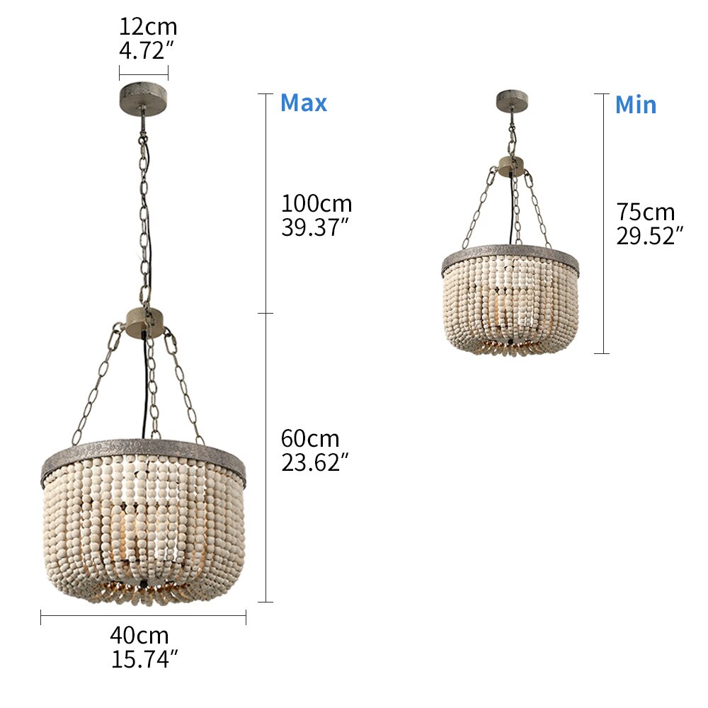 Retro loft vintage rustic round wooden beads chandelier E27 LED hanging lamp decor lights modern for living room hotel kitchen