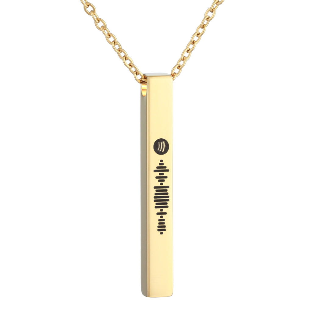 Personalized Music Spotify Code Necklace Men and Women Stainless Steel Laser Engraved Bar Necklace