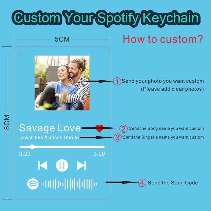 Personalized Clear Acrylic Spotify Keychain Scan Code Music Song Singer Name Album Cover Custom Keyring Women Men Photo Gifts