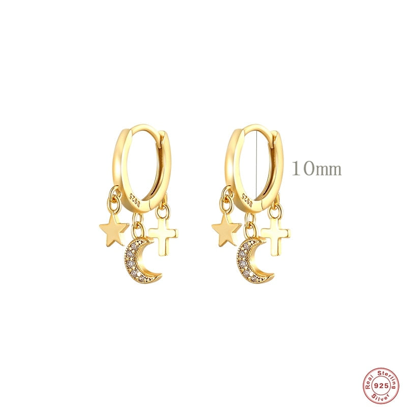 925 Sterling Silver Geometric Cross Zircon Hoop Earrings for Women Gold Silver color CZ Zircon Lighting Earrings Fashion Jewelry