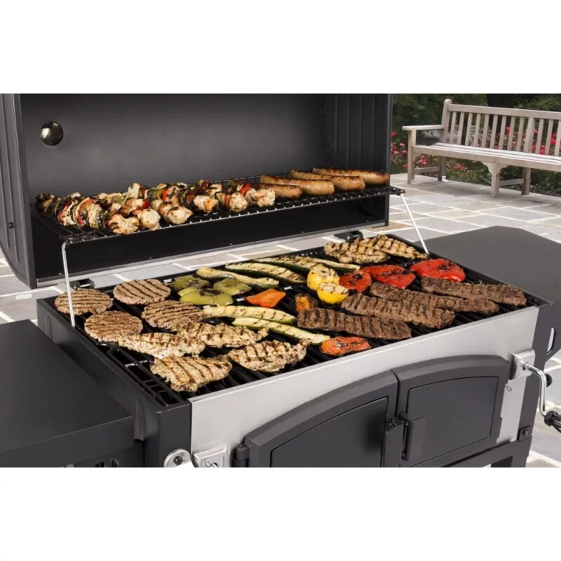 Dyna-Glo DGN576SNC-D Dual Chamber Stainless Steel Charcoal BBQ Grill Charcoal Grill